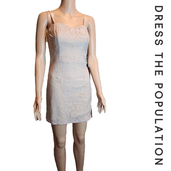 Dress the population Convertible Lace Mini dress NWT Tan Med - Picture 1 of 10